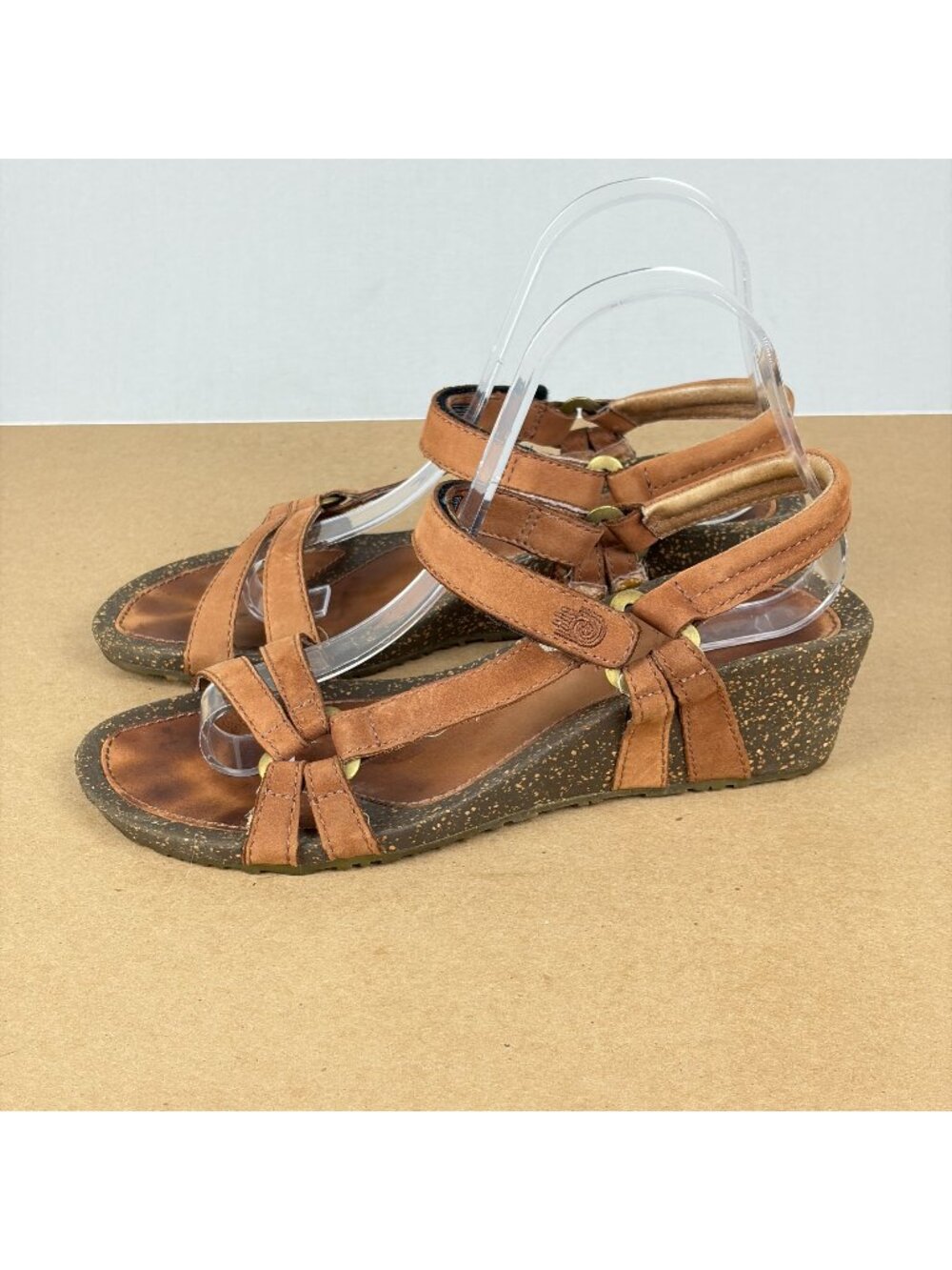 Teva Ventura Cork Wedge Sandals Womens 8 Brown Leather Hook and Loop Casual